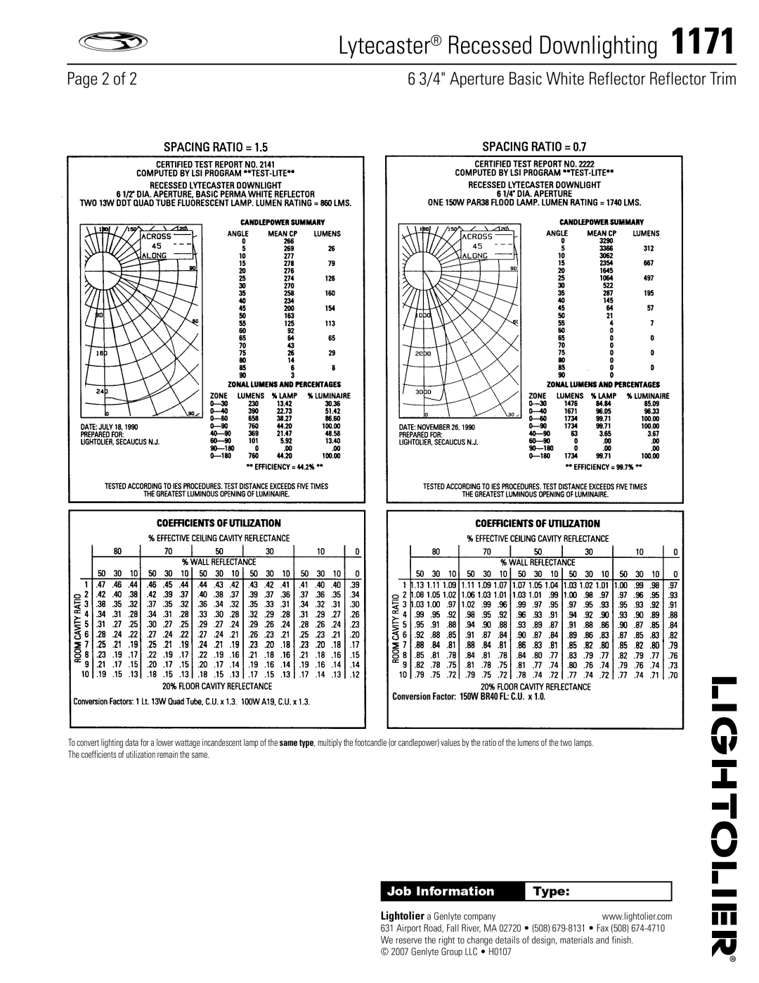 Lightolier 1171 specifications Lytecaster Recessed Downlighting  